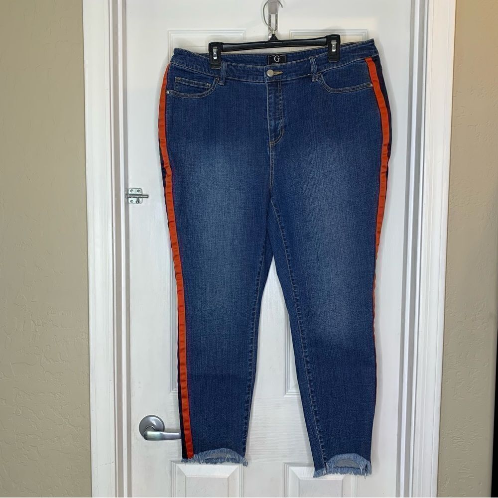 G by Giuliana Skinny Jeans Raw Hem Red Stripe Size 18W - Picture 3 of 9